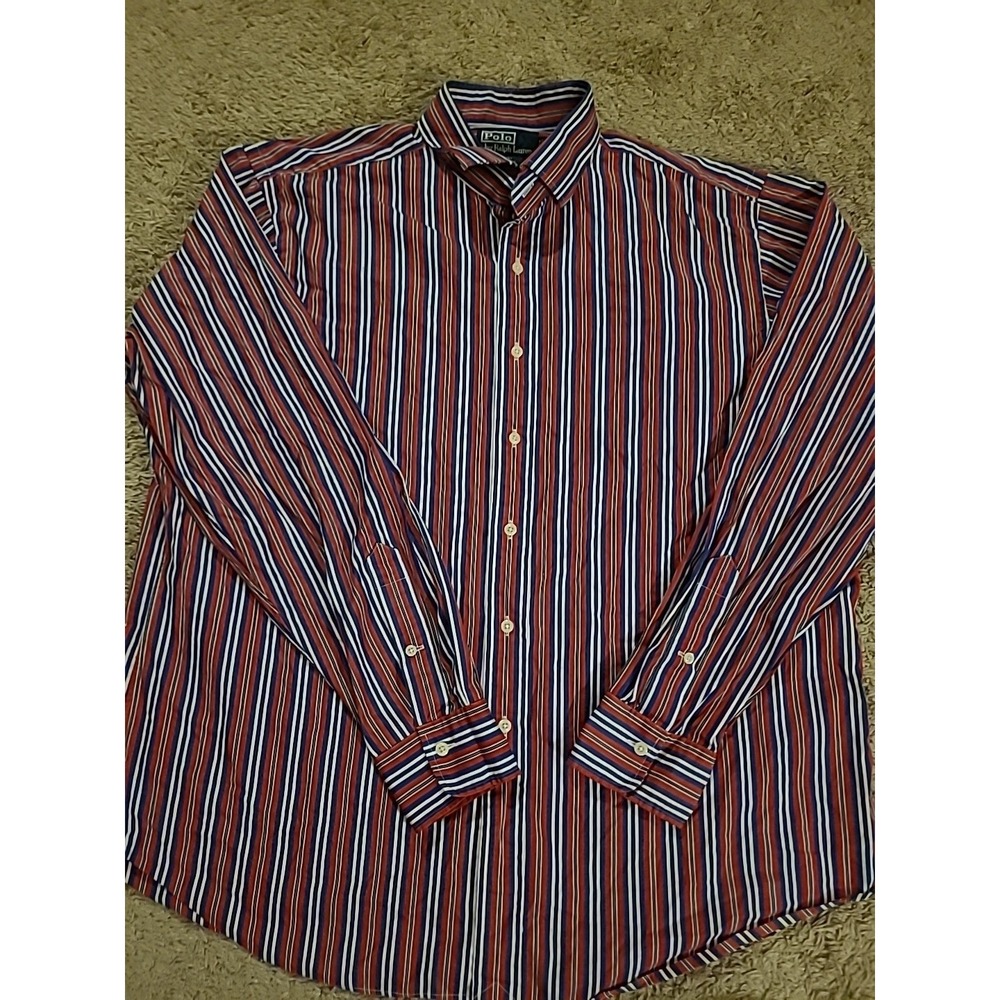 Polo Ralph Lauren Regent Classic Fit Shirt Mens XL (17 1/2) Red Blue Striped